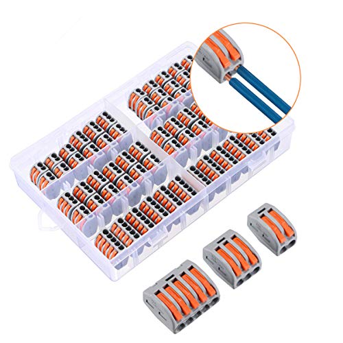 Charminer Lever-Nut Surtidas Conector, Bloque de Terminales de Barra de Presión Bilateral,Electrical Terminal Block, Conductores de Surtido Conectores de Cable Compacto [60 piezas]