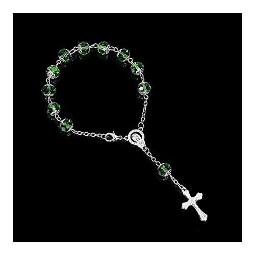 Chenyou 8mm.Fashion joyería Pulsera Brazalete de joyería de la Pulsera Cruzada Religiosa de la Misericordia Jesús San Rosario de Cristal Santo Jesús (Metal Color : 8mm012)