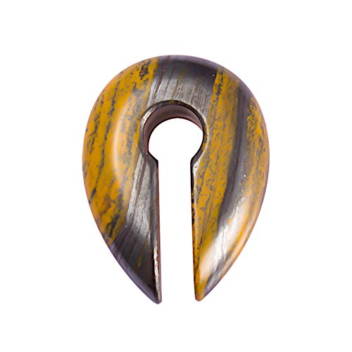 CHICNET Pendiente en forma de gota con agujero de llave, peso de 23 g, piedra natural, en forma de espiral, en color naranja, marrón y gris, a partir de 12 mm de dilatación, dilatador de oreja.