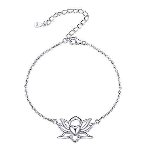 ChicSilver Flor Lotus Yoga Budista Corazón Cadena Ajustable Fina para Muñecas Pulseras Modernas para Mujeres y Muchachas Plata de Ley 925 Oro Blanco ChicSilver Flor Lotus Yoga Budista Corazón Cadena Ajustable Fina para Muñecas Pulseras Modernas para Mujeres y Muchachas Plata de Ley 925 Oro Blanco