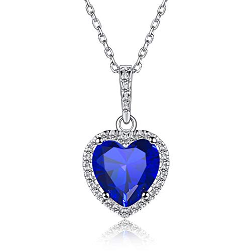 ChicSilver Septiembre Collar Colgante de Corazón Decorativo Piedras de 12 Meses Joyería de Plata de Ley 925 para Mujer Diamantes de Nacimiento Zafiro Azul Oscuro