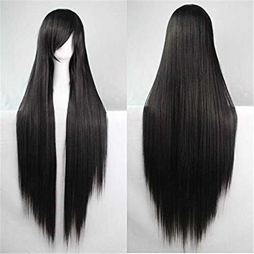 Chiguo 80cm/ 32'' Peluca de Las Mujeres Pelo Largo Recta De Las Mujeres Cabello Peluca Cabello para Adultos Cosplay Disfraz Fiesta de Halloween Peluca Pelucas para Adultos (Negro)