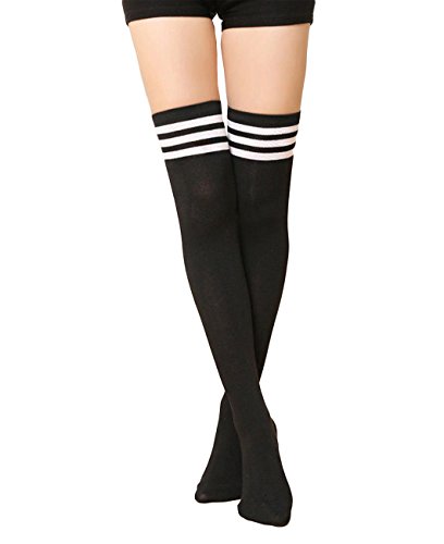 CHRISTYLE mujer Raya Escuela de Cosplay casual uniforme sobre la rodilla medias hasta el muslo calcetines largos Un tamaño Negro CHRISTYLE mujer Raya Escuela de Cosplay casual uniforme sobre la rodilla medias hasta el muslo calcetines largos Un tamaño Negro