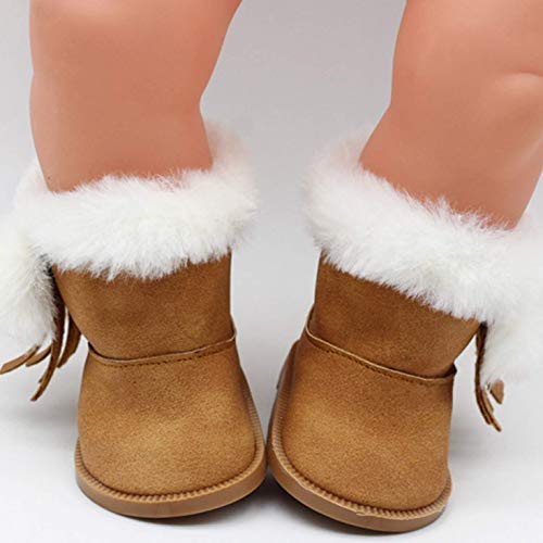 chungeng Actualizado Versión 1 Par Felpa Invierno Nieve Botas para 43cm Bebé Juguete Muñecas como para 18 Inch Americano Muñecas Girl Mini Zapatos - Marron