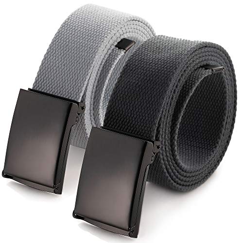 Cinturón de tela de hasta 132 cm con hebilla militar de color negro sólido (16 opciones de color y paquete combinado). 2 unidades gris oscuro/gris
