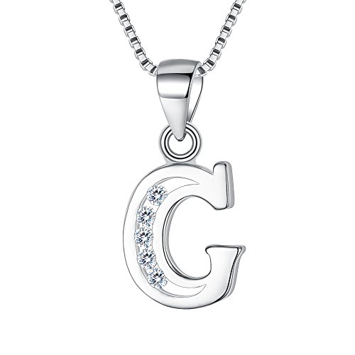 Clearine Collar de Mujer Plata 925 con Colgante Letras 26 Zirconia Cúbica Alfabeto Personalizado"G"