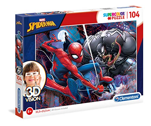 Clementoni- Puzzle 104 Piezas 3D + Gafas Spider-Man, Multicolor, única (20148.8)