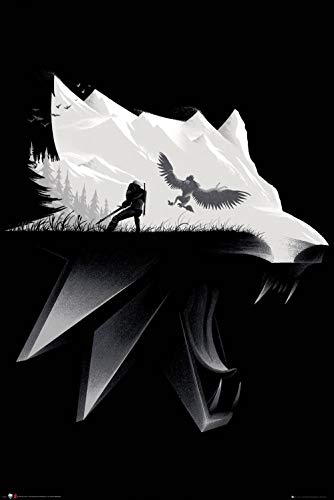 Close Up Póster The Witcher 3: Wild Hunt - Wolf Silhouette (61cm x 91,5cm) + 2 Marcos Transparentes con suspención