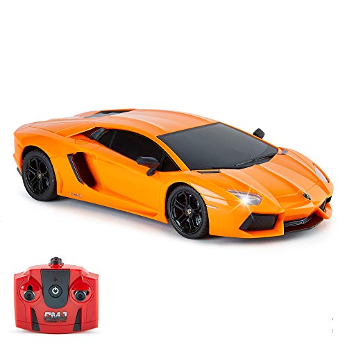 CMJ RC Cars ™ Lamborghini Aventador Coche de Control Remoto con Licencia Oficial Coche 1:18 Escala Luces de Trabajo 2.4Ghz Naranja