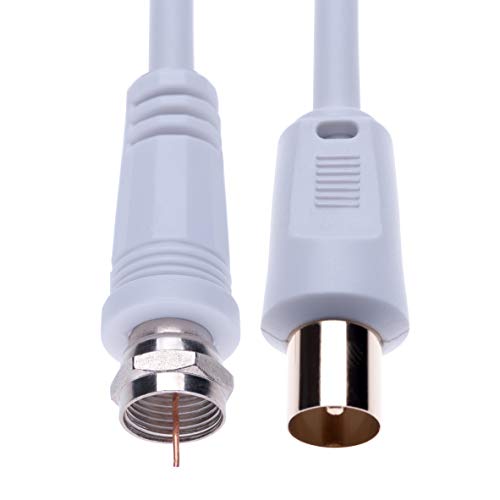 Coaxial aéreo F Connector Macho Plug to RF M-Macho Cable for Satélite Sat Freesat Sky Virgin BT TV HDTV DVB DVD Radio/Coax de Antena Televisión Cable de Banda Ancha – 2 m Blanco