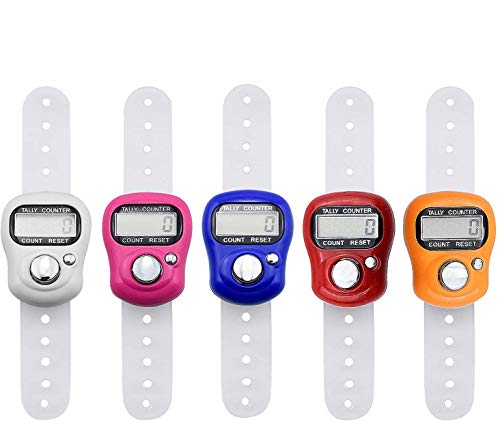 COCOCITY 10 Piezas Contadores de Dedos, Clicker de la Palma, Anillos de Dedo, Contador Manual Digital, Pantallas Electrónicas, con Bandas para Fijarlo en el Dedo, Rojo, Rosa, Azul, Blanco, Naranja