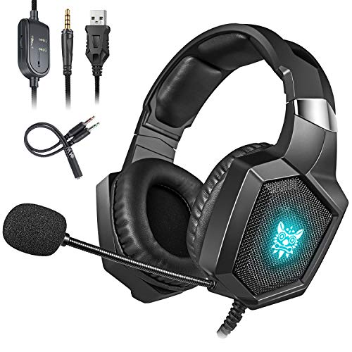 Cocoda Cascos Gaming para PS4 Xbox One(Necesita Adaptador)/S/X PC Laptop, Auriculares Gaming con Microfono Estéreo Cancelación de Ruido, RGB Luz LED, Suave Memoria Orejeras