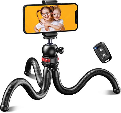 Cocoda Tripode para Movil, Flexible Tripodes Camaras con Rótula de Bola 360°, Trípode con Tornillo Universal de 1/4 Pulgadas y Control Remoto Bluetooth Compatible con iPhone Samsung GoPro