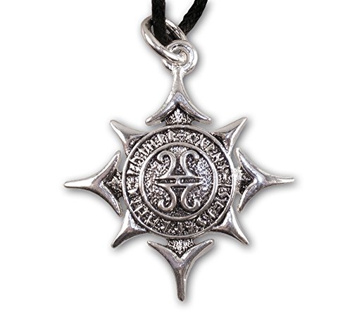 Colgante amuleto en la estrella aesir en la correa de piel de bronce bañado en plata