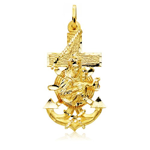 Colgante Cruz Marinera Virgen del Carmen Oro 18K 40mm Colgante Cruz Marinera Virgen del Carmen Oro 18K 40mm