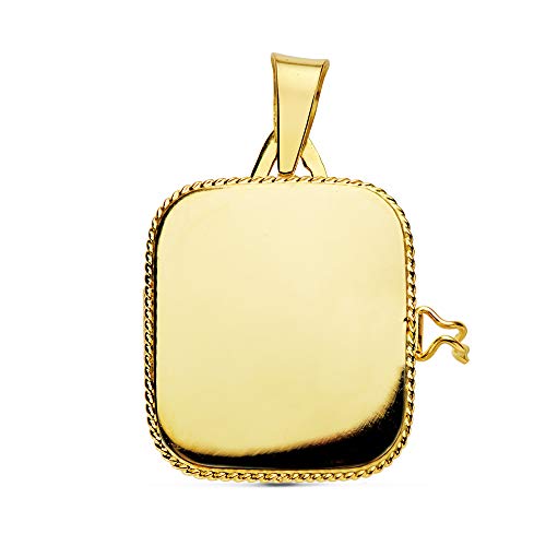 Colgante de mujer Portafotos (guardapelo) Cuadrado Liso Oro 18 Kilates 21 MM