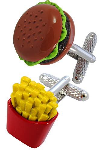 COLLAR AND CUFFS LONDON - Gemelos Caja DE Regalo - Hamburguesa y Papas Fritas - Comida Restaurante Papas Fritas - Latón - Color Marrón Rojo y Amarillo COLLAR AND CUFFS LONDON - Gemelos Caja DE Regalo - Hamburguesa y Papas Fritas - Comida Restaurante Papas Fritas - Latón - Color Marrón Rojo y Amarillo