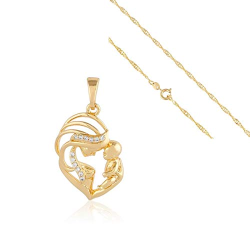 Collar con cadena y colgante de Virgen María con el niño, oro amarillo laminado* Collar con cadena y colgante de Virgen María con el niño, oro amarillo laminado*