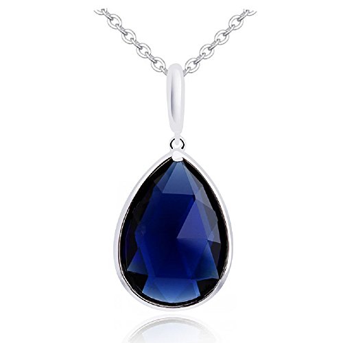 Collar con zafiro colgante en forma de lágrima, cristal Swarovski, oro blanco de 18 ct, color azul Collar con zafiro colgante en forma de lágrima, cristal Swarovski, oro blanco de 18 ct, color azul