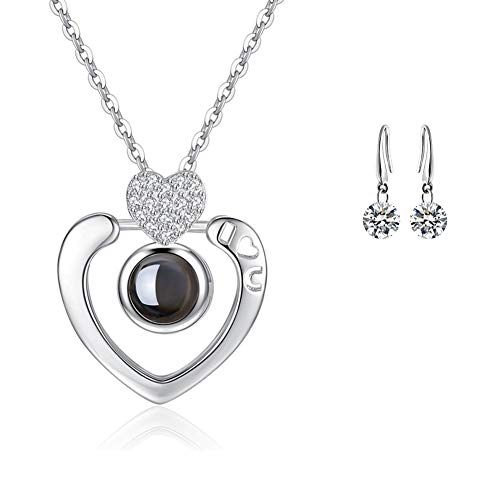 Collar dama Collar I Love You Collar Dale a tu vida Compañero 100 idiomas"I Love You" En Ágata Colgante Love Memory Clavícula Collar corto (Forma de corazón de plata) Collar dama Collar I Love You Collar Dale a tu vida Compañero 100 idiomas"I Love You" En Ágata Colgante Love Memory Clavícula Collar corto (Forma de corazón de plata)