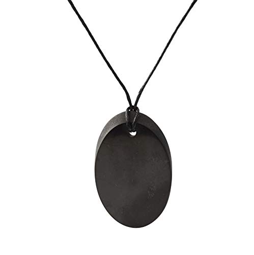 Collar de Shungite con Colgante Diseño Óvalo Pequeño Hecho de Piedra Shungit para Protección Electromagnética | Joyería de Shungita Moderna, Usada para Equilibrar Chakras y Energía | Óvalo Pequeño