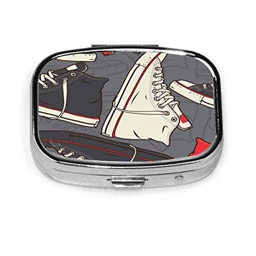 Colorful Converse Sneakers Shoe Chuck Pattern Roll Rock Walking Pill Box Decorative Boxes Pill Case Tablet Holder Wallet Organizer Case for Pocket Or Purse