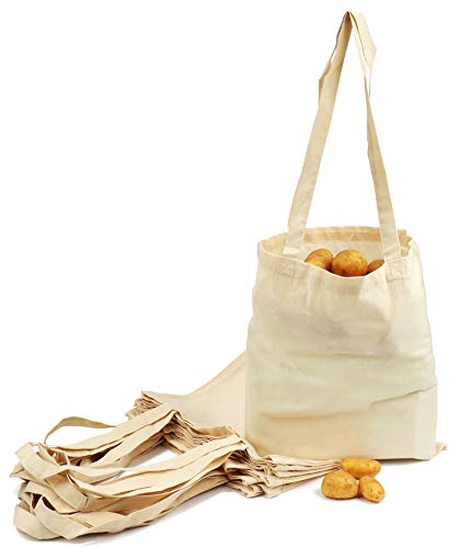 com-four® 12x Bolsas de Tela para IR de Compras - Bolsas Tela Reutilizable sin impresión, Ideal para Pintar - Bolsas de Lona - Oeko-Tex® Standard 100 (12 Piezas - 38x42cm - Mango Largo)