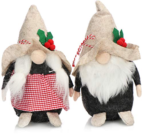 COM-FOUR® 2x par de elfos navideños premium talla M para decoración navideña, figuras alpinas como decoración de invierno, lindos taburetes de esquina como decoración o regalo (Rojo beige alpino 20cm)