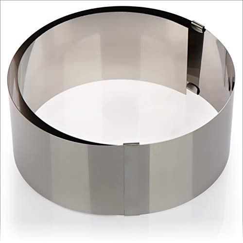 COM-FOUR® Anillo para pastel con diámetro ajustable de acero inoxidable - anillo para hornear alto - anillo para pastel para apilar bases para pastel - Ø 17,5 cm a Ø 30 cm