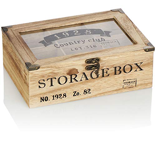 com-four® Caja de almacenaje de bolsitas de té rústicas - Caja de té en Estilo de casa de Campo con 6 Compartimentos y Ventana - Caja de té - Almacenamiento de té (01 Pieza - 24x17x8.5cm Vintage) com-four® Caja de almacenaje de bolsitas de té rústicas - Caja de té en Estilo de casa de Campo con 6 Compartimentos y Ventana - Caja de té - Almacenamiento de té (01 Pieza - 24x17x8.5cm Vintage)