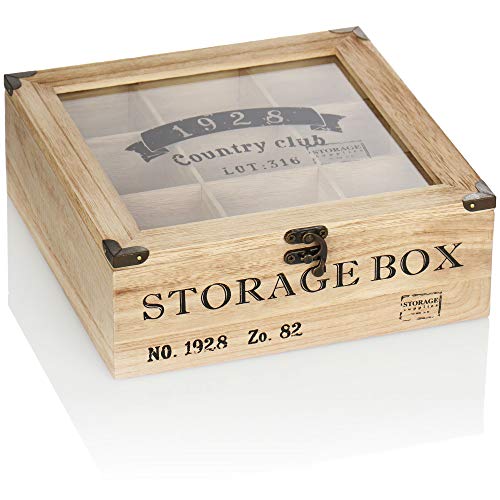 com-four® Caja de almacenaje de bolsitas de té rústicas - Caja de té en Estilo de casa de Campo con 9 Compartimentos y Ventana - Caja de té - Almacenamiento de té (01 Pieza - 24x24x8.5cm Vintage) com-four® Caja de almacenaje de bolsitas de té rústicas - Caja de té en Estilo de casa de Campo con 9 Compartimentos y Ventana - Caja de té - Almacenamiento de té (01 Pieza - 24x24x8.5cm Vintage)