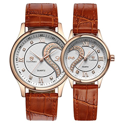 Conjunto de relojes de pulsera románticos para parejas, con adorno de corazones y correa de piel ultrafina, juego de 2. Conjunto de relojes de pulsera románticos para parejas, con adorno de corazones y correa de piel ultrafina, juego de 2.