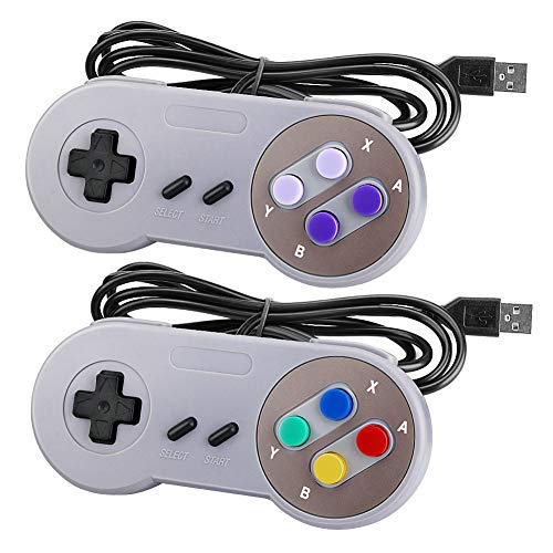 Controlador USB SNES Laelr Paquete de 2 Controladores de gamepad retro SNES con cable para Super Nintendo con cables de extensión USB de 5 pies Controladores Joypad para Windows PC portátil Mac Controlador USB SNES Laelr Paquete de 2 Controladores de gamepad retro SNES con cable para Super Nintendo con cables de extensión USB de 5 pies Controladores Joypad para Windows PC portátil Mac