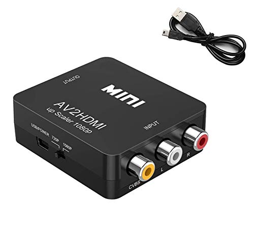 Convertidor AV a HDMI, adaptador RCA a HDMI, convertidor de vídeo AV a HDMI Mini RCA compuesto CVBS adaptador con cable USB compatible con PAL/NTSC para reproductores de TV/PC/Xbox VCR/Blue-Ray DVD Convertidor AV a HDMI, adaptador RCA a HDMI, convertidor de vídeo AV a HDMI Mini RCA compuesto CVBS adaptador con cable USB compatible con PAL/NTSC para reproductores de TV/PC/Xbox VCR/Blue-Ray DVD