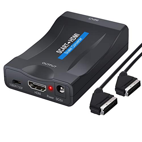 Convertidor Euroconector a HDMI 1080p 60Khz Entrada Scart CVBS a Salida HDMI Conversor de Video y Audio Soporte PAL NTSC con Cable Euroconector para DVD