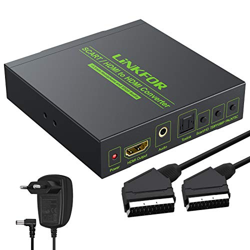 Convertidor Scart a HDMI 1080P Adapdator SCART + HDMI a HDMI Compatible con RGB (50 / 60Hz) y CVBS (NTSC/PAL) con Entrada 3.5mm y Audio Coaxial 2.0CH para HDTV STB PS3 Sky BLU-Ray DVD