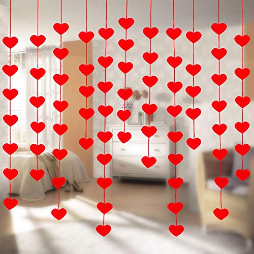 Corazón Guirnalda Cortina, 20 Piezas Corazón Rojo Guirnalda Colgante Mall Ventana Escaparate Fondo para San Valentín Fiesta Boda Decoración - como en la Imagen Show, 20pcs/Pack