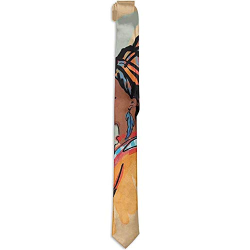 Corbata floral estampada para hombres, retrato de perfil en acuarela de mujer nativa con peinado y aretes étnicos, corbatas para hombres