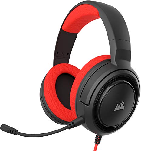 Corsair HS35 - Auriculares Stereo para Juegos (Membrana Neodimio de 50 mm, Micrófono Unidireccional Extraíble, Estructura Ligera, Compatible con Xbox One, PS4, Nintendo Switch y Móviles), Rojo