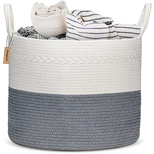 COSYLAND Extra Grande 43x43x38cm Cesta de Almacenamiento Colada Tejida Canasta Plegable Organizador de Cuerda de Algodón Cestas de Ropa Baño para Bebés Toallas Manta Cesto de Guardería con Asa COSYLAND Extra Grande 43x43x38cm Cesta de Almacenamiento Colada Tejida Canasta Plegable Organizador de Cuerda de Algodón Cestas de Ropa Baño para Bebés Toallas Manta Cesto de Guardería con Asa