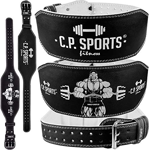 C.P. Sports Cinturón de levantamiento de pesas T4-1 en piel, extra ancho, cuerpo, L = 85-110 cm