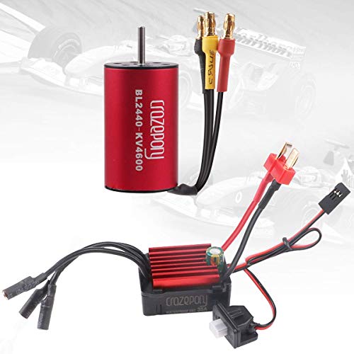 Crazeopony-UK BL2240 4600KV Sensorless Brushless Motor and 35A ESC Electric Speed Controller Waterproof Motor ESC Combo for 1:16 1:18 RC Car Red
