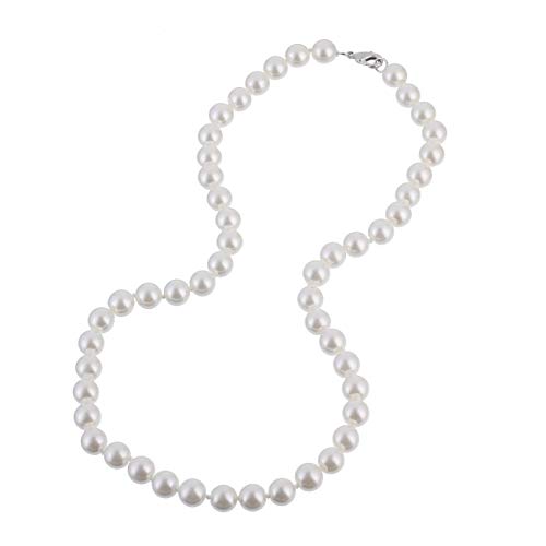 Crema sintética de color blanco 8 mm simulado collar de perlas anudadas a mano Strand 18 pulgadas