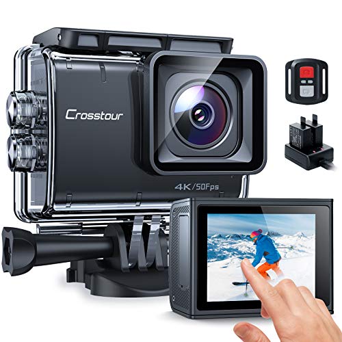 Crosstour CT9700 Cámara Deportiva nativa 4K50fps con Pantalla táctil Videocámara subacuática de 20MP (LDC, EIS, 40M a Prueba de Agua, WiFi, Control Remoto, Kit de Accesorios de Montaje) …