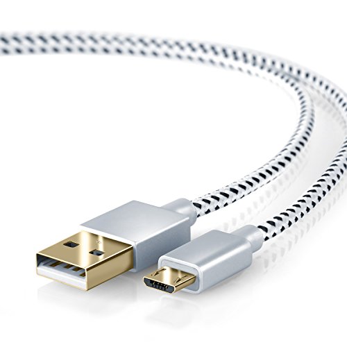 CSL - 3m Premium Cable MicroUSB a USB de Alta Velocidad - Nylon Trenzado - Cable Cargador y de Datos - Cable de Carga rápida - Contactos Recubiertos de Oro 24 k