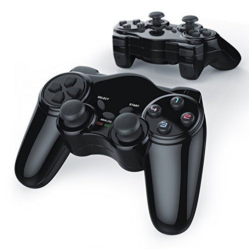 CSL-Computer 2 x Gamepad inalámbrico para PS2 con Doble vibración - Controlador de Mando - Plug y Play - Negro