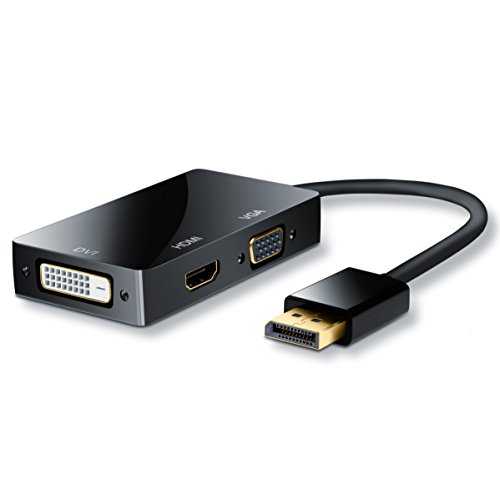 CSL - Full HD DisplayPort a VGA, HDMI, DVI Adaptador 3 en 1 convertidor - PC y Mac - HDTV 1080p Full HD - Plug y Play - Cable de 15 cm - Negro Brillante