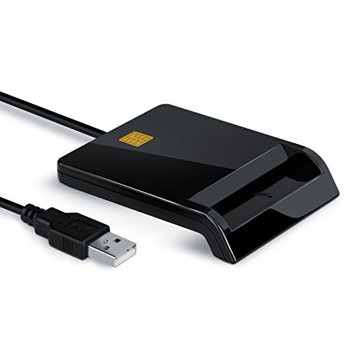 CSL - Lector de Tarjetas Inteligente USB SmartCard Reader - Conectar y Utilizar - LED de conexión Estado - Alimentado con Bus USB - Compatible con HBCI - Compatible con Windows 10 - Negro