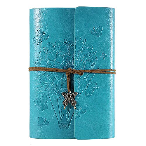 Cuaderno de cuero – Diario de viaje de cuero con espiral recargable con papel rayado clásico en relieve retro colgantes A5 23,6 x 16 cm (azul) Cuaderno de cuero – Diario de viaje de cuero con espiral recargable con papel rayado clásico en relieve retro colgantes A5 23,6 x 16 cm (azul)