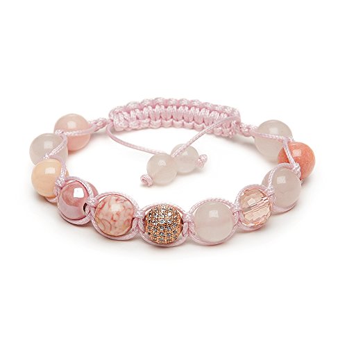 Cuarzo rosa fertilidad Shamballa pulsera oro rosa Pave cristal – fabricado en Gran Bretaña